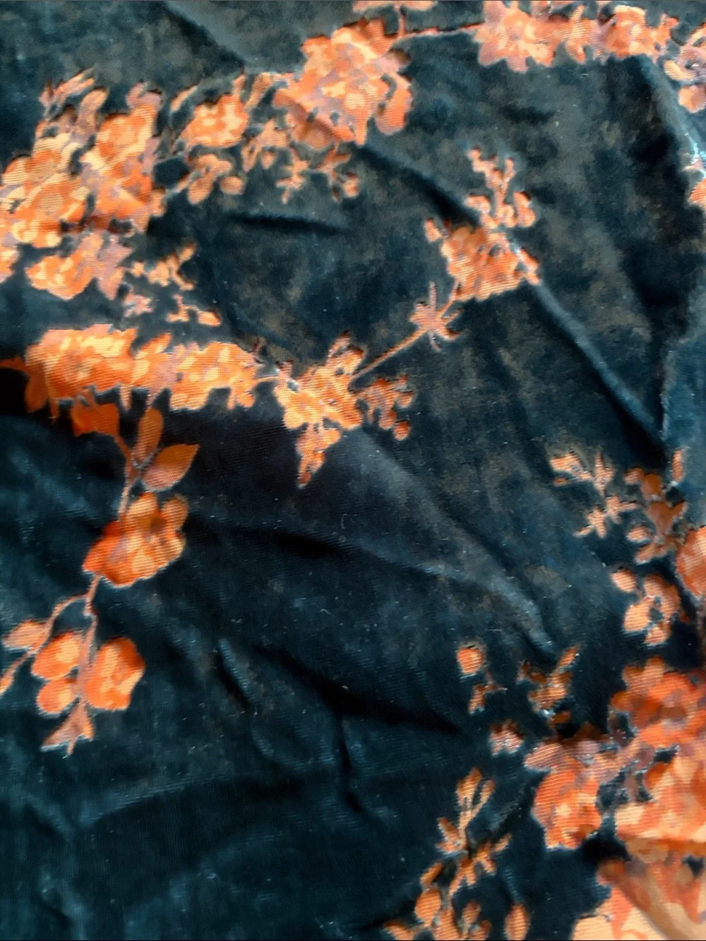 Cost Plus World Market Black Velvet Jacket with Orange Floral Print
